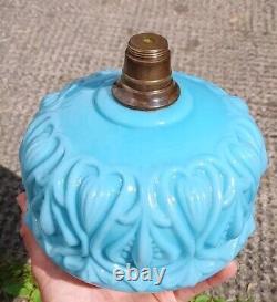 Victorian Sky Blue Molded Cased Glass Oil Lamp Font