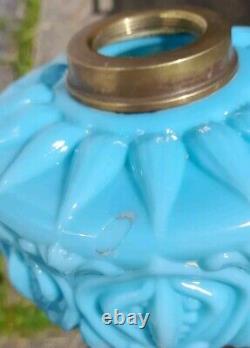 Victorian Sky Blue Molded Cased Glass Oil Lamp Font