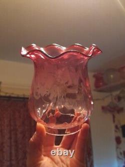 Victorian Small Cranberry/Ruby/Rose Patterned Oil Lamp Shade