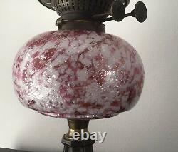 Victorian Steel and Marbled Glass Oil Lamp (working order) COLLECTION ONLY
