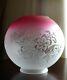 Victorian Style Ruby Cranberry Glass Globe Oil Lamp Shade with Floral Motif