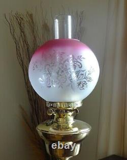 Victorian Style Ruby Cranberry Glass Globe Oil Lamp Shade with Floral Motif