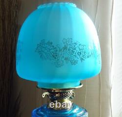 Victorian Style TURQUOISE Frosted Glass BEEHIVE Oil Lamp Shade With Floral Motif
