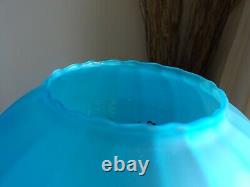 Victorian Style TURQUOISE Frosted Glass BEEHIVE Oil Lamp Shade With Floral Motif