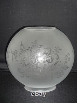 Victorian Style White Frosted Glass Globe Oil Lamp Shade with Floral Motif