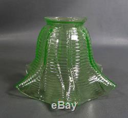 Victorian Uranium Vaseline Green Glass Ruffled Fluted Oil Lamp Light Shade 4