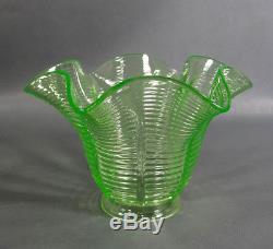 Victorian Uranium Vaseline Green Glass Ruffled Fluted Oil Lamp Light Shade 4
