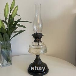 Victorian Veritas Ceramic Base Brass Oil Lamp Stunning Ruched Glass Twin Burner