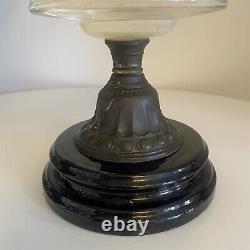 Victorian Veritas Ceramic Base Brass Oil Lamp Stunning Ruched Glass Twin Burner