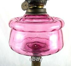 Victorian Veritas Lamp Works Cranberry Glass Bowl, White Shade And Flute