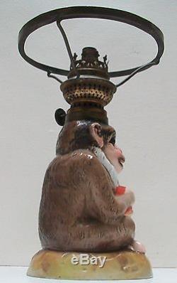 Victorian Very Rare Monkey Nursery Oil Lamp
