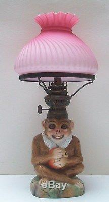 Victorian Very Rare Monkey Nursery Oil Lamp Complete