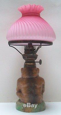 Victorian Very Rare Monkey Nursery Oil Lamp Complete
