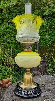 Victorian Yellow Cased Molded Glass Oil Lamp Font/Fount