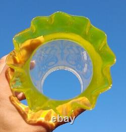 Victorian Yellow Etched Glass Oil Lamp Shade