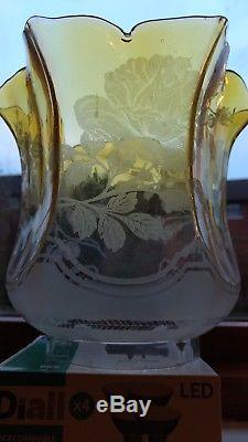 Victorian Yellow Etched Oil Lamp Shade