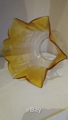 Victorian Yellow Etched Oil Lamp Shade