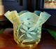 Victorian Yellow & Green Opalescent Vaseline Powell Glass Oil Lamp Flora Shade A