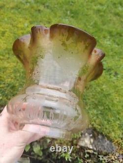 Victorian acid etched Peach tulip oil lamp shade Floral. 1 Small Chip