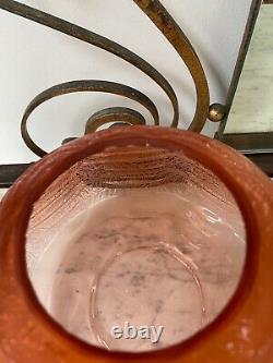 Victorian acid etched beehive orange peach oil lamp shade