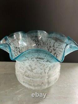 Victorian acid etched blue oil lamp shade