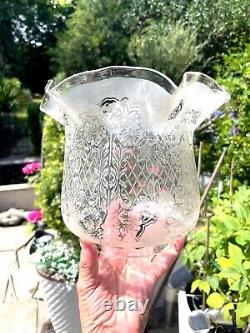 Victorian acid etched clear tulip oil lamp shade