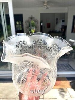 Victorian acid etched clear tulip oil lamp shade