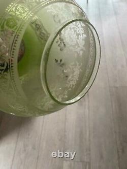 Victorian acid etched green round oil lamp shade