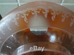 Victorian acid etched peach/amber kerosene oil lamp duplex beehive shade