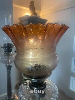 Victorian acid etched peach oil lamp shade