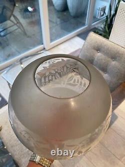 Victorian acid etched round oil lamp shade