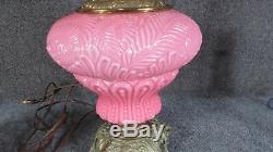 Victorian antique Pink Satin Glass Lamp cased glass oil lamp