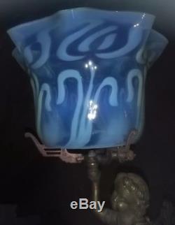 Victorian art nouveau vaseline glass kerosene oil gas lamp shade