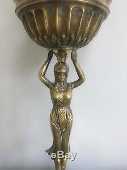 Victorian brass neo classical figural oil lamp duplex burner