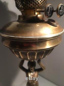 Victorian brass neo classical figural oil lamp duplex burner