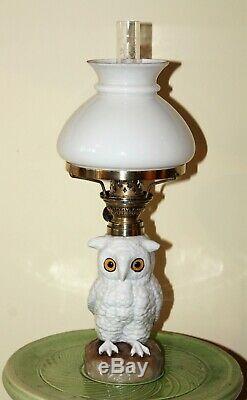 Victorian ceramic owl oil lamp