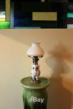 Victorian ceramic owl oil lamp