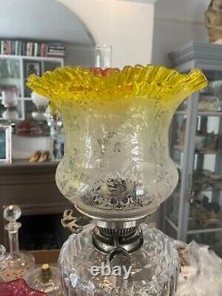 Victorian citrus yellow pleated top acid etched oil lamp shade