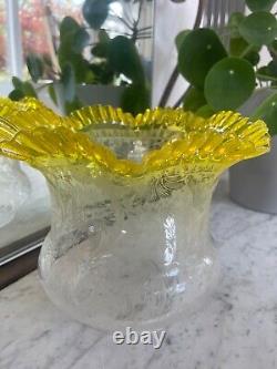 Victorian citrus yellow pleated top acid etched oil lamp shade