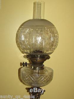 Victorian corinthan pillar brass cut glass messenger duplex oil lamp