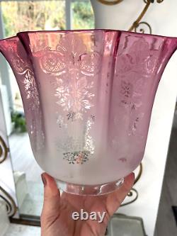 Victorian cranberry acid etched oil lamp shade
