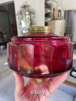 Victorian cranberry deep red facet slice cut oil lamp font