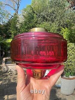Victorian cranberry deep red facet slice cut oil lamp font