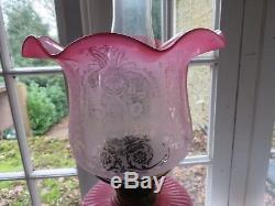 Victorian cranberry glass oil lamp converted for electricity