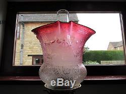 Victorian cranberry glass oil lamp shade