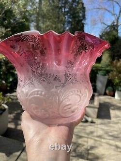 Victorian cranberry glass oil lamp shade