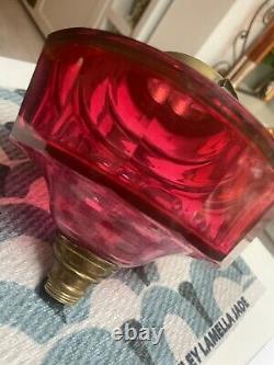 Victorian cranberry slice cut oil lamp font
