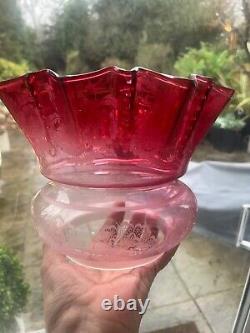 Victorian cranbery acid etched pleated top oil lamp shade