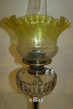 Victorian cut glass Hinks oil lamp with period etched lemon tulip shade