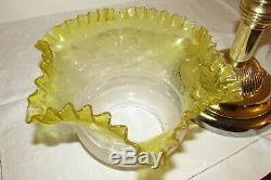 Victorian cut glass Hinks oil lamp with period etched lemon tulip shade
